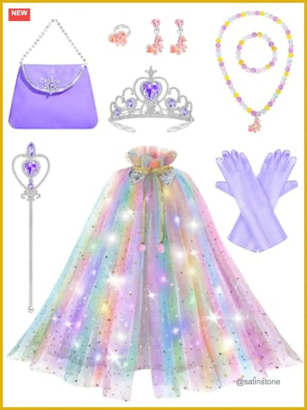 Light Up Princess Dress Up Cape Set with Accessories for Girls 3-6 Years